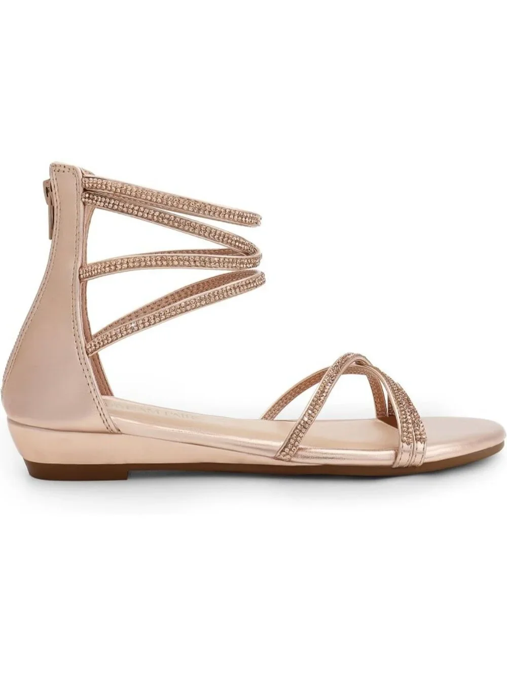 Women's Champagne Rhinestones Gladiator Flat Sandals Ankle Strap Comfortable Zip